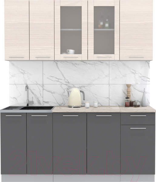 Изображение товара Кухонный гарнитур Интерлиния Мила 18-60 (антрацит/вудлайн кремовый/опал светлый)