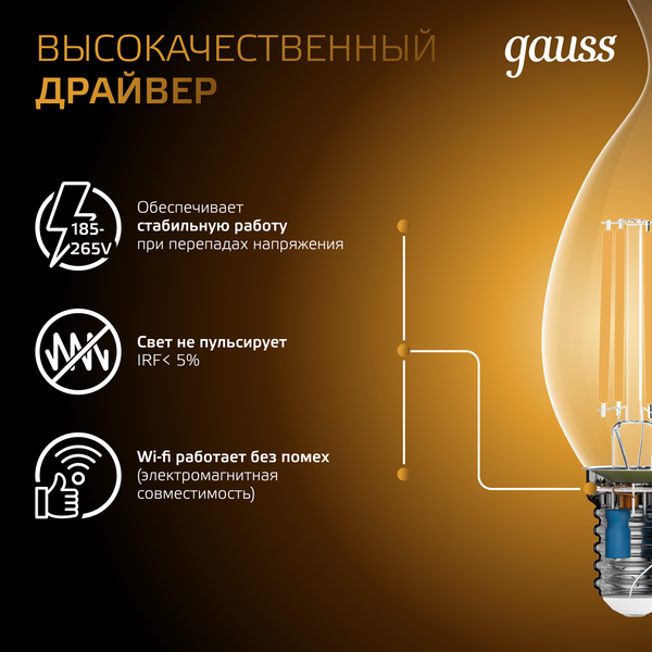 Изображение товара Лампа Gauss Filament Свеча на ветру 7W 550lm 2700К Е14 / 104801107