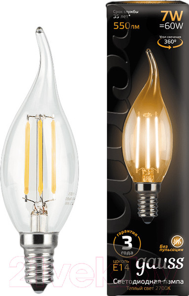 Изображение товара Лампа Gauss Filament Свеча на ветру 7W 550lm 2700К Е14 / 104801107