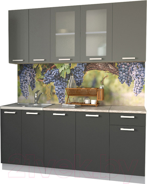 Изображение товара Кухонный гарнитур Интерлиния Мила 18-60 (антрацит/серебро/опал светлый)