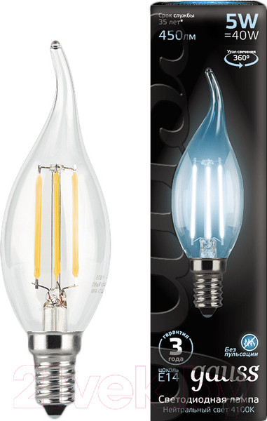 Изображение товара Лампа Gauss Filament Candle E14 5W 4100K / 104801205