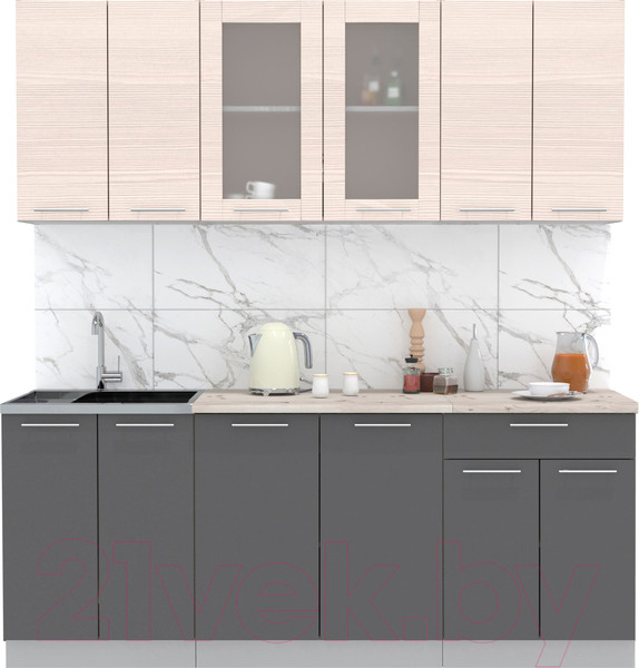Изображение товара Кухонный гарнитур Интерлиния Мила 20-60 (антрацит/вудлайн кремовый/опал светлый)