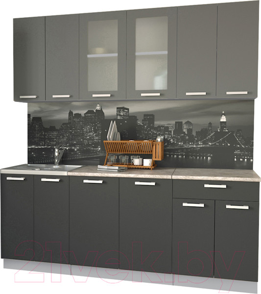 Изображение товара Кухонный гарнитур Интерлиния Мила 20-60 (антрацит/серебро/опал светлый)