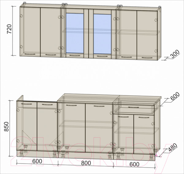 Изображение товара Кухонный гарнитур Интерлиния Мила 20-60 (белый платинум/белый платинум глянец/дуб бунратти)