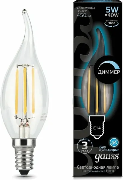 Изображение товара Лампа Gauss Filament Candle E14 5W 4100K / 104801205-D