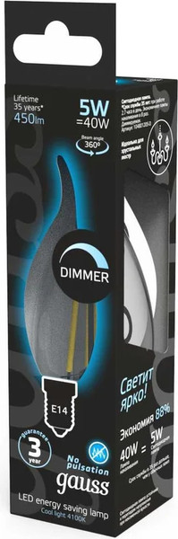 Изображение товара Лампа Gauss Filament Candle E14 5W 4100K / 104801205-D