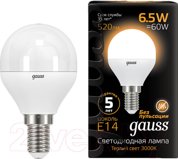 Изображение товара Лампа Gauss Globe E14 6.5W 3000K / 105101107
