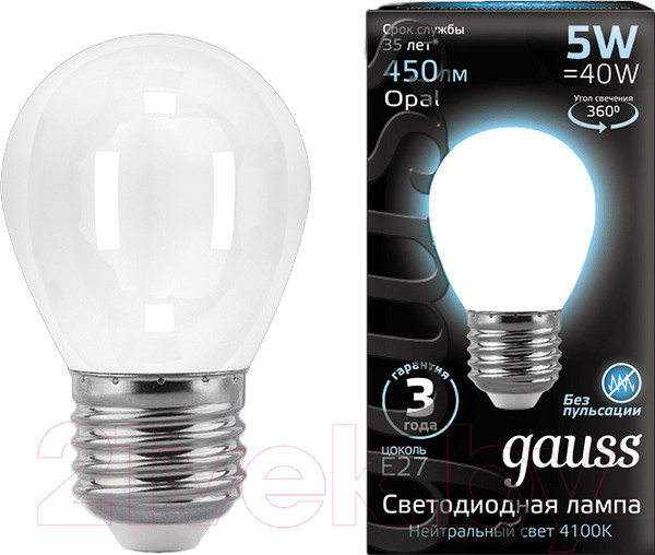 Изображение товара Лампа Gauss Filament Globe E27 5W 4100K / 105202205 (Opal/Milky)