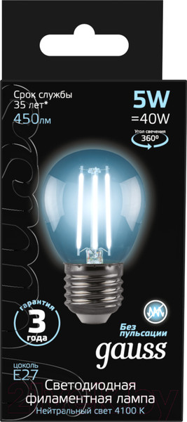 Изображение товара Лампа Gauss Filament Globe E27 5W 4100K / 105802205