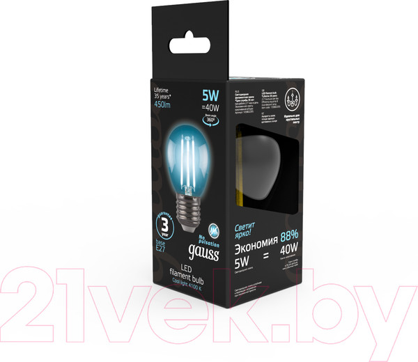Изображение товара Лампа Gauss Filament Globe E27 5W 4100K / 105802205