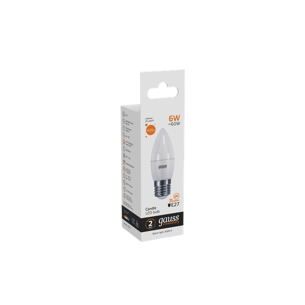 Изображение товара Лампа Gauss Elementary Candle E27 6W 2700K/3000K / 33216