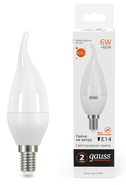 Изображение товара Лампа Gauss Elementary Candle E14 6W 2700K/3000K / 34116