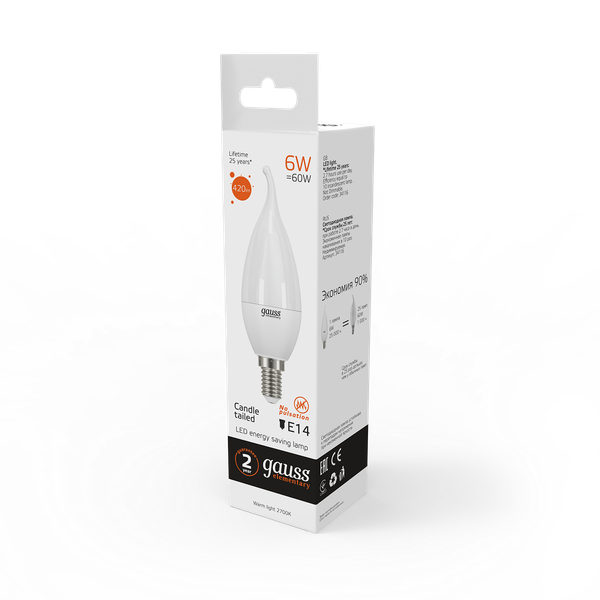 Изображение товара Лампа Gauss Elementary Candle E14 6W 2700K/3000K / 34116