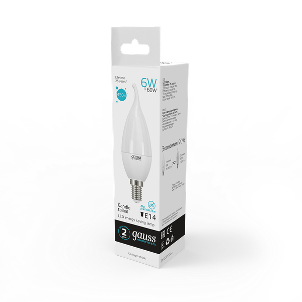 Изображение товара Лампа Gauss Elementary Candle E14 6W 4100K / 34126