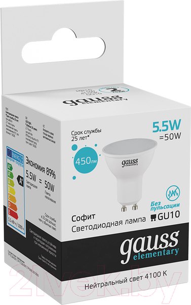 Изображение товара Лампа Gauss Elementary GU10 5.5W 4100К / 13626