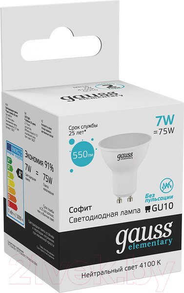 Изображение товара Лампа Gauss Elementary MR16 7W 550lm 4100К GU10 / 13627