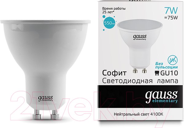 Изображение товара Лампа Gauss Elementary MR16 7W 550lm 4100К GU10 / 13627