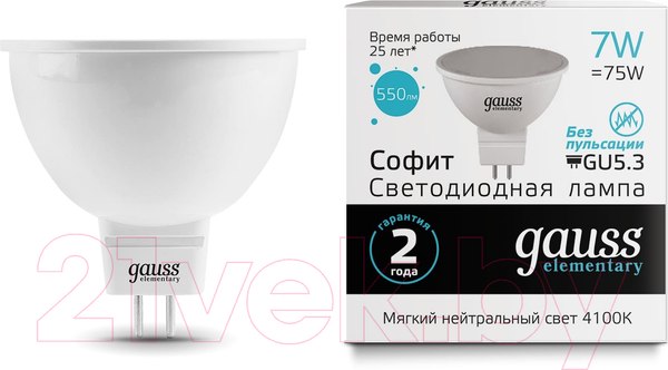 Изображение товара Лампа Gauss Elementary MR16 7W 550lm 4100K GU5.3 / 13527