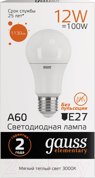 Изображение товара Лампа Gauss Elementary Е27 12W 2700K/3000K / 23212