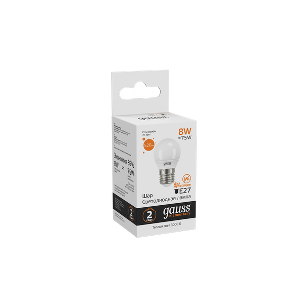 Изображение товара Лампа Gauss Elementary Globe E27 8W 2700К/3000K / 53218
