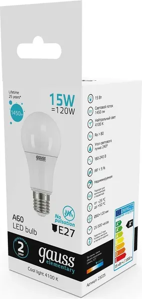 Изображение товара Лампа Gauss Elementary A60 15W 1450lm 4100K E27 / 23225