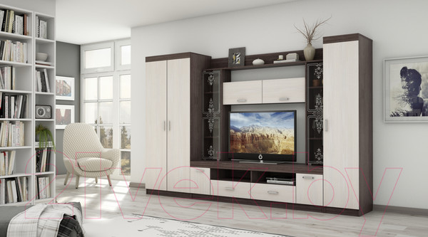 Изображение товара Стенка Астрид Мебель Премьера-15 / ЦРК.ПРМ.15 (анкор темный/анкор белый)