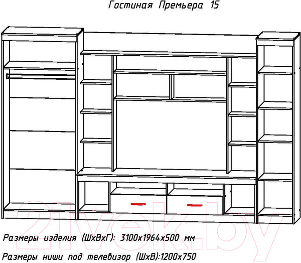 Изображение товара Стенка Астрид Мебель Премьера-15 / ЦРК.ПРМ.15 (анкор темный/анкор белый)