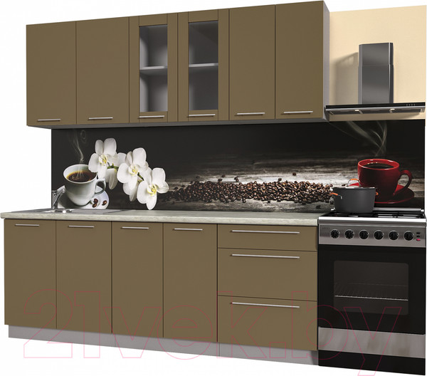 Изображение товара Кухонный гарнитур Интерлиния Мила Пластик 2.1 Б (капучино глянец/опал светлый)