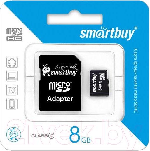 Изображение товара Карта памяти SmartBuy microSDHC (Class 10) 8 Gb + SD адаптер (SB8GBSDCL10-01)