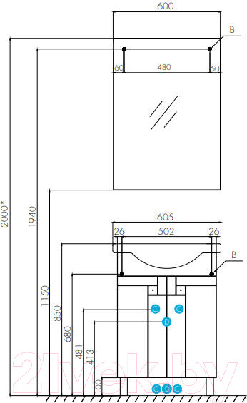 Изображение товара Тумба под умывальник Акватон Фиджи 60 (1A179601FG010)