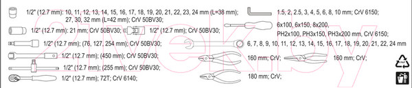 Изображение товара Универсальный набор инструментов Yato YT-3895 (62 предмета)