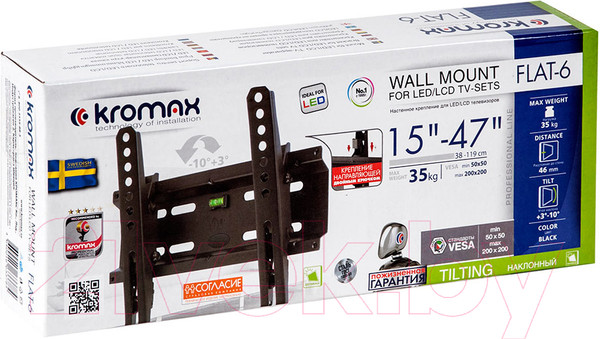 Изображение товара Кронштейн для телевизора Kromax Flat-6 (черный)