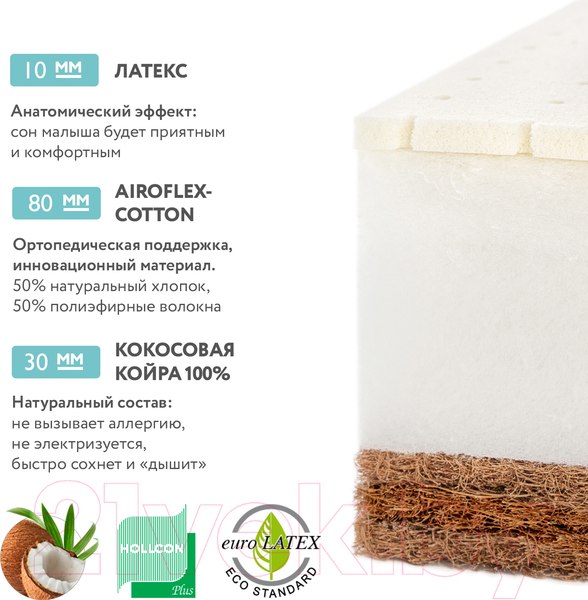 Изображение товара Матрас в кроватку Плитекс EcoLat ЭКТ-01 (ЭКТ-119-01)