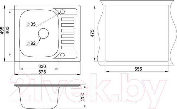 Изображение товара Мойка кухонная GRANULA GR-5801 (алюминиум)