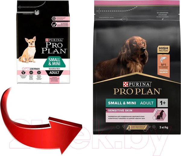 Изображение товара Сухой корм для собак Pro Plan Adult OptiDerma Small & Mini с лососем и рисом (3кг)