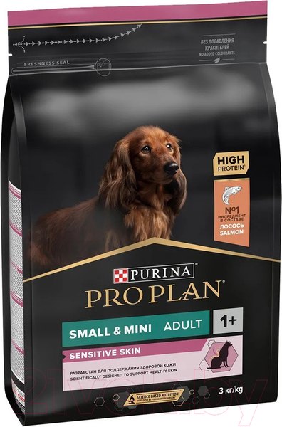Изображение товара Сухой корм для собак Pro Plan Adult OptiDerma Small & Mini с лососем и рисом (3кг)