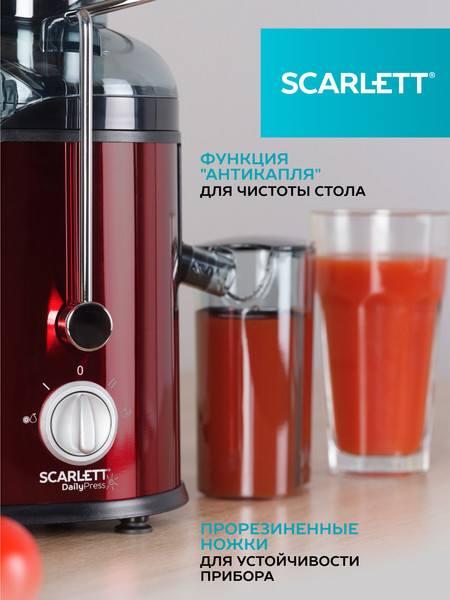 Изображение товара Соковыжималка электрическая Scarlett SC-JE50S15 (бордовый/нержавеющая сталь)