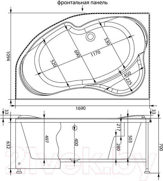 Изображение товара Ванна акриловая Aquanet Capri 170x110 L