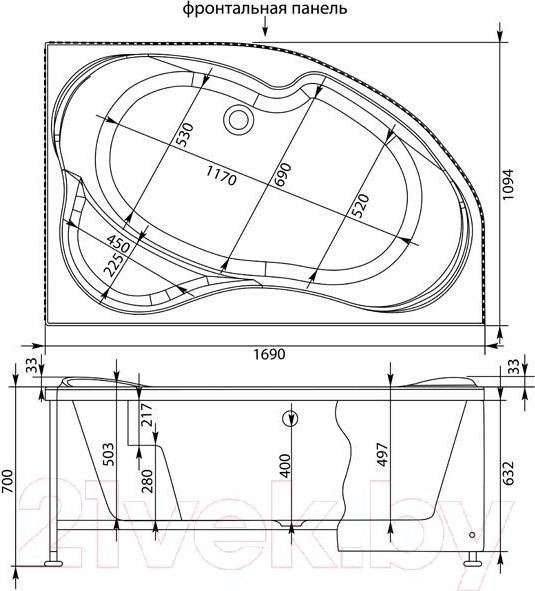 Изображение товара Ванна акриловая Aquanet Capri 170x110 R