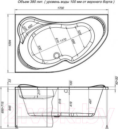Изображение товара Экран для ванны Aquanet Capri 170 L (белый)