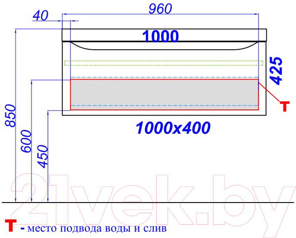 Изображение товара Тумба с умывальником Aqwella Верона 100 / Ver.01.10/A