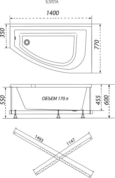 Изображение товара Ванна акриловая Triton Бэлла 140x75 L (с каркасом)