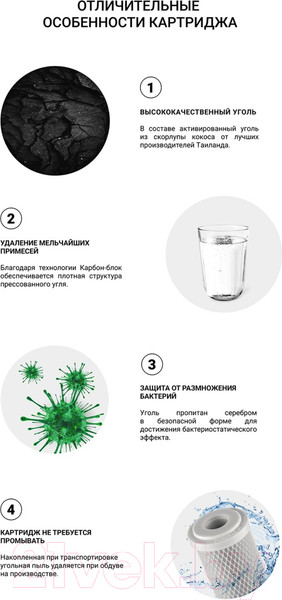 Изображение товара Модуль сменный фильтрующий Гейзер СВС 0.6 10SL (пресованный уголь)