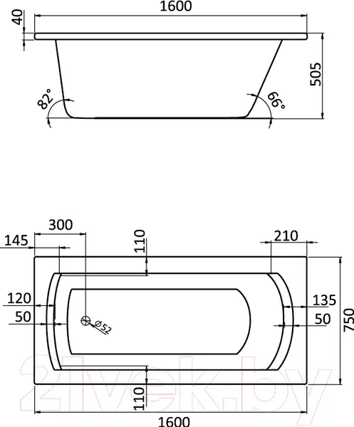 Изображение товара Ванна акриловая Santek Монако XL 160x75 (WH111978)