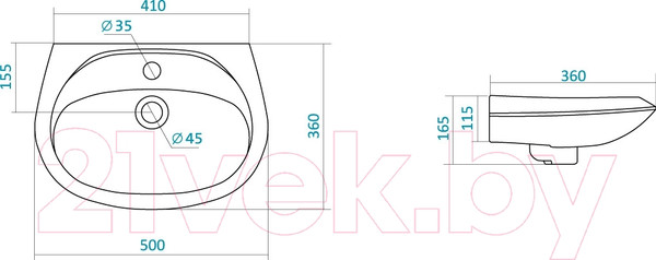 Изображение товара Умывальник Santek Бриз 50 (1WH110451)