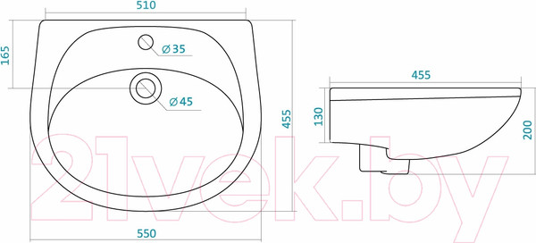 Изображение товара Умывальник Santek Бриз 55 (WH110460)