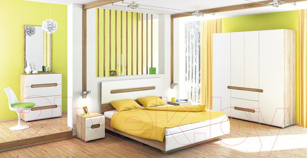 Изображение товара Двуспальная кровать Мебель-Неман Леонардо МН-026-10 (белое дерево/дуб сонома)