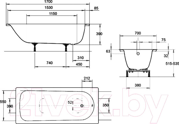 Изображение товара Ванна стальная Kaldewei Eurowa 170x70