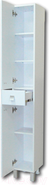 Изображение товара Шкаф-пенал для ванной Гамма 51.25 ОФ2 (белый, с ящиком, левый)