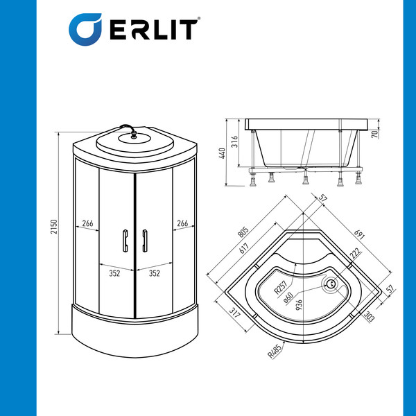 Изображение товара Душевая кабина Erlit ER3508TP-C3-RUS